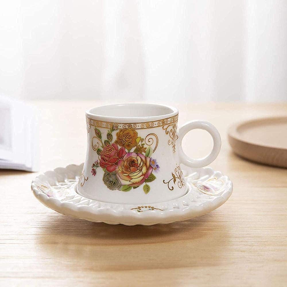 Juego de Tazas de café, Juego de té y café de Porcelana de pequeña Capacidad, Juego de 6 Tazas y platillos de cerámica, Regalo (B)