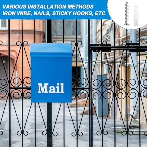 Image of MorningRo 10 x 7 x 3 Inch Small Blue Wall Mount Mailbox with Lock Key for Outside Apartment Porch Rust Proof Security Key Drop Box for Letters Newspapers Cards