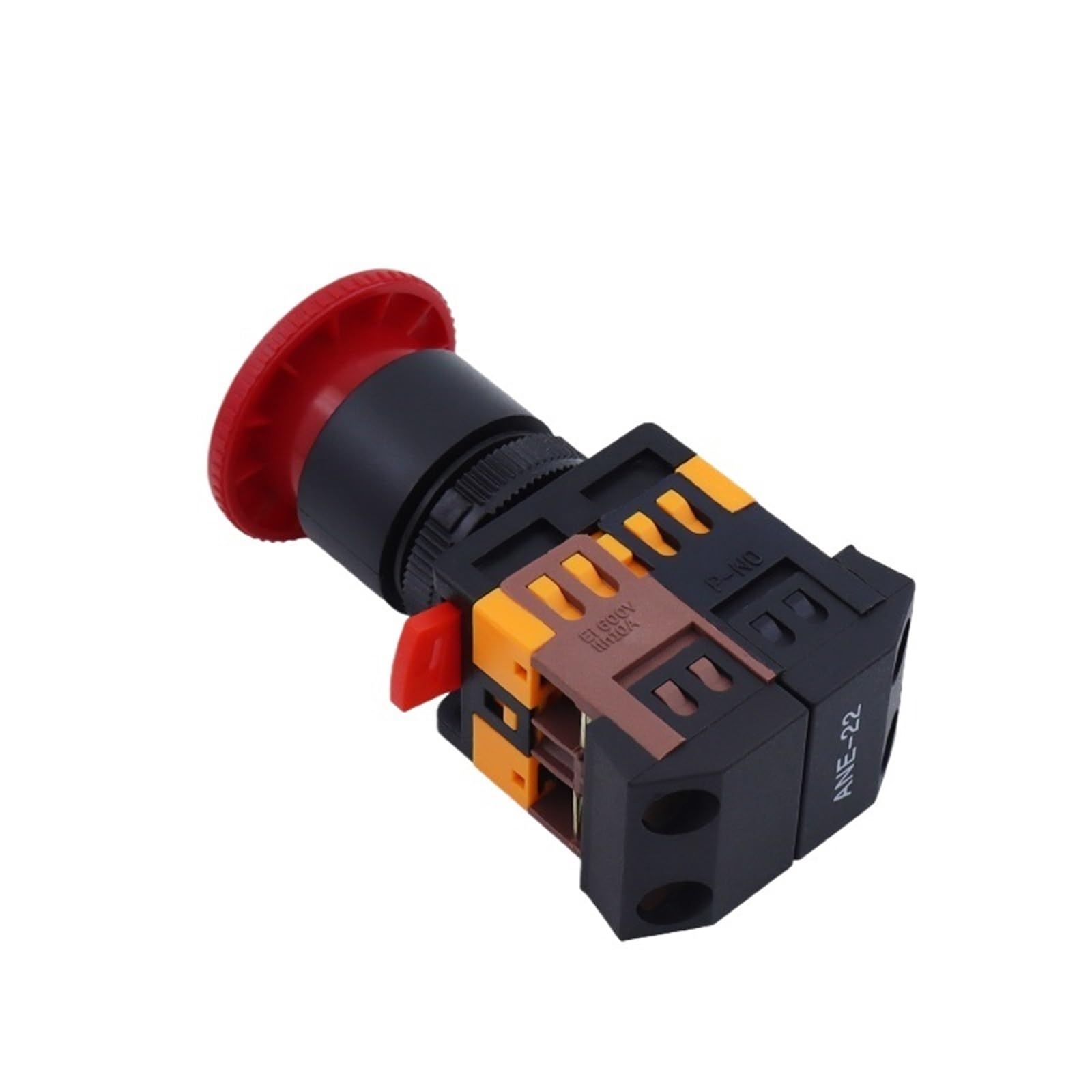Interruptor de botón de cabeza de hongo ANE-22 con luz LED, botón de parada de emergencia (orificio de montaje de 22-25 mm), CA 220 V, 3 unidades