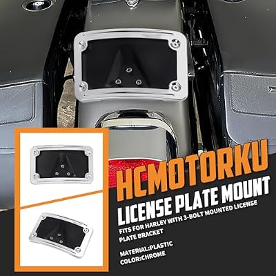 Curved Laydown License Plate Mount Frame Compatible with Harley 3 Hole Rear Fender Mount Replacement for 3148 (Chrome)