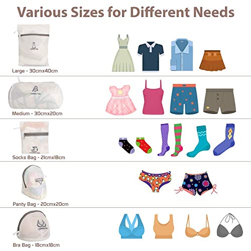Image of Zollyss Laundry Bag for Clothes Mesh - Dual-Layer Mesh Bags for Washing Machine, Storage & Travel, Blouses, Bras, Hosiery, Lingerie, Jeans, 5-Pack
