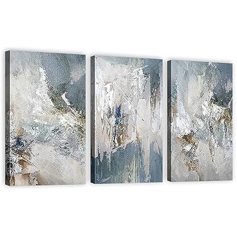 Abstract Canvas Wall Art Blue Grey Canvas Picture Decor Painting Prints for Bedroom Living Room Office Home Decoration Framed 16" x 24" x 3 Pieces Cover
