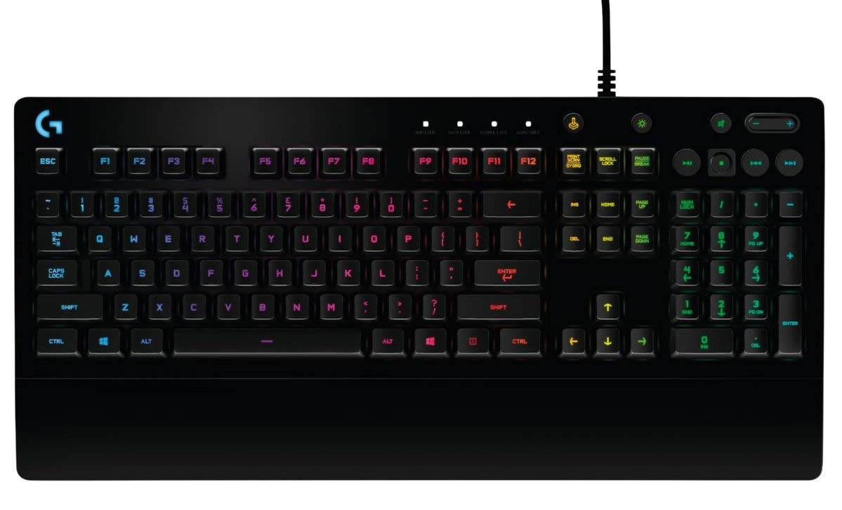 Logitech G213 Prodigy Gaming-Tastatur, RGB-Beleuchtung, Programmierbare G-Tasten, Multi-Media Bedienelemente, Integrierte Handballenauflage, Spritzwassergeschützt, Deutsches QWERTZ-Layout - Schwarz