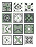 Panorama Azulejos Adhesivos Cocina Baño Pack de 72 Baldosas de 10x10cm Diseño Hidráulico Verde -...