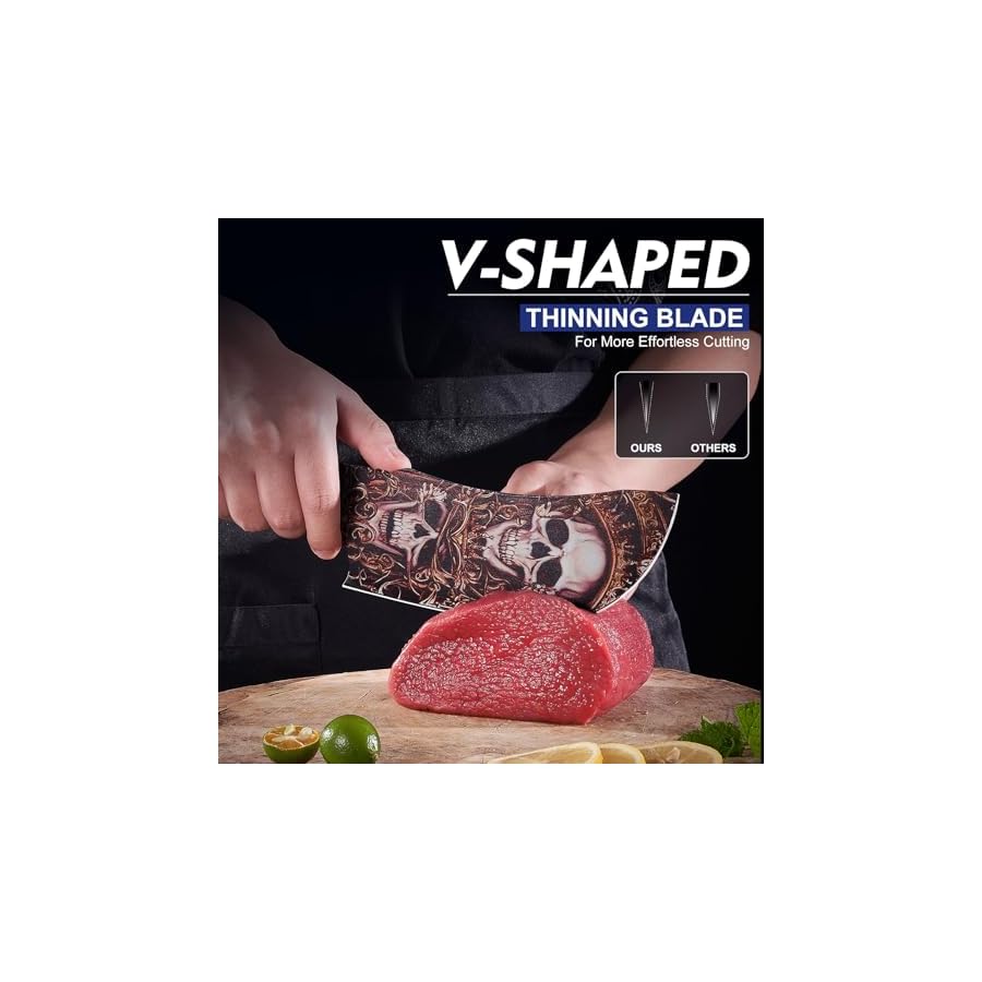 3PCS-Color-Coded-Coated-Butcher-Knife-Set-Hand-Forged-Meat-Cleaver-Knife-Bone-Chopper-Knife-Burcher-knife-Meat-Cutting-Kitchen-Knife-Set-for-Home-Outdoor-Cooking-Camping-BBQ Topfeel 3PCS Color-Coded Coated Butcher Knife Set, Hand Forged Meat Cleaver Knife & Bone Chopper Knife & Burcher knife, Meat Cutting Kitchen Knife Set for Home, Outdoor Cooking, Camping BBQ