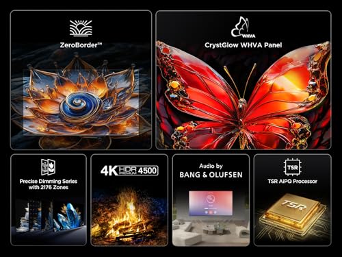 Fernseher TCL 75Q8C 75 Zoll QD-Mini LED, 4K HDR Premium 4500, ZeroBorder™, Smart Google TV, CrystGlow WHVA Panel, Audio von Bang & Olufsen, 144Hz Motion Clarity Pro, Dolby Vision IQ & Atmos