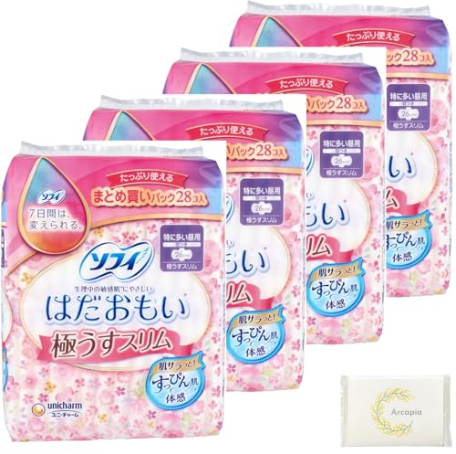 【セット品】生理用ナプキン 26 cm 28コ入 はだおもい 極うすスリム まとめ買いパック (特に多い日昼用・羽つき) 4点セット ソフィ 生理用品 生理中の安心ケアに