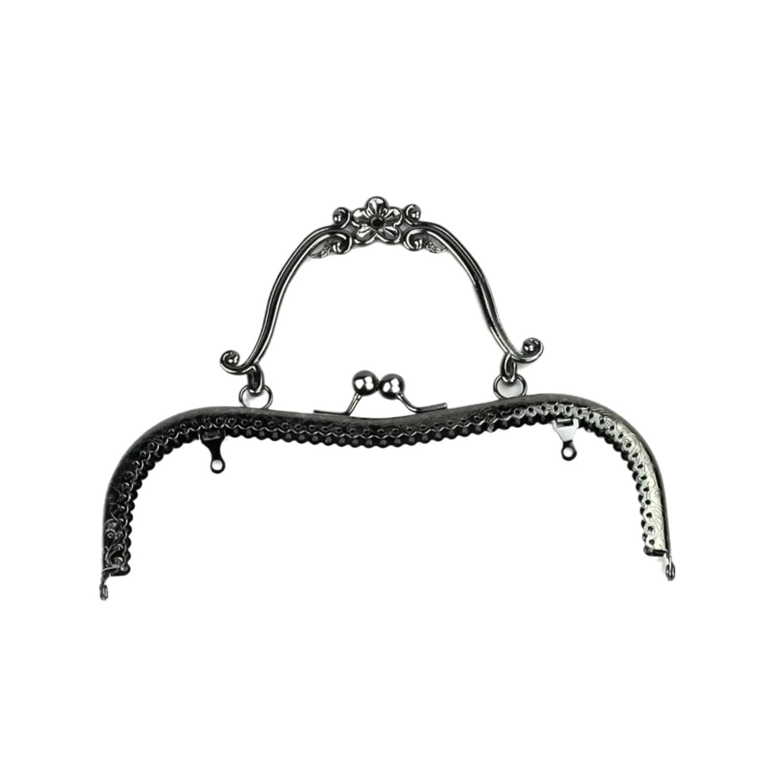 PVUVTNAHW 1Piece 20.5CM Plum Blossom Flower Pattern Vintage Metal Purse Frame Kiss Clasp Handle Bag Accessories(Black)