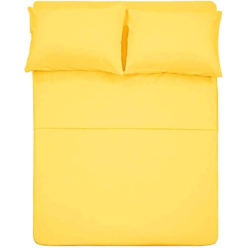 400 Thread Count Cotton Full Size Sheet Set (Yellow Color) 4 Piece - 100% Cotton Bed Sheets Sets with Envelope Pillow Cases Deep Pocket fit Upto 16”