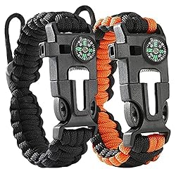 Flintronic Pulseras de Supervivencia al Aire Libre...: 🧗🧗【Kit de rescate de emergencia 5 en 1】 La pulsera de paracaídas trenzada Flintronic es un kit de rescate de emergencia 5 en 1. Cada pulsera incluye un juego de iniciadores de fuego de pedernal y acero, un silbato de 100 decibelios, una brújula básic...