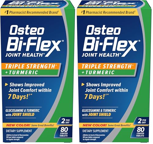 Osteo Bi-Flex Triple Strength Glucosamine with Turmeric, Joint Health Supplement, Coated Tablets, Original Version, 80 Count (Pack of 2)