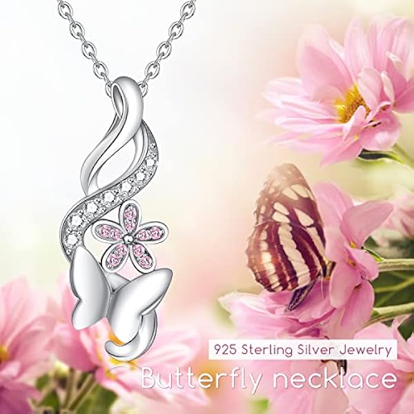 Collar de mariposa de plata de ley 925 para mujer con colgante de flor, regalo para mamá, novia, niña, mujer, Plata esterlina, Circonia cúbica