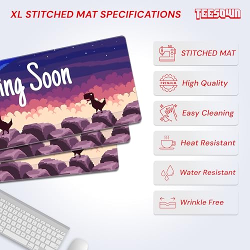 Image of Stitched Pixel Art Dinosaur Extended Mousepad (12x31) - Ending Soon Design Gaming Deskmat for Laptop, Desktop, PC (Stitched Edges, XL)