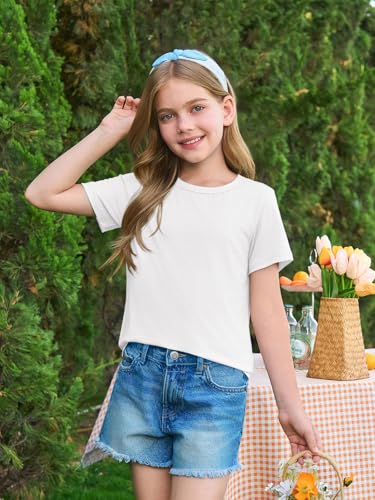 Haloumoning Girls Short Sleeve T Shirts Kids Summer Casual Crewneck Tops Tees 5-14 Years4