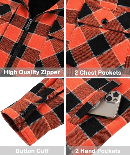 Image of SCODI Men's Flannel Jacket Sherpa Lined Plaid Fleece Hoodies Zip Up Coat | Winter Warm Outwear, Thick Sweatshirt, Outdoor, Ski, Hiking, Sports, Work, Office, Daily Wear, Machine Wash, with 4 Pockets