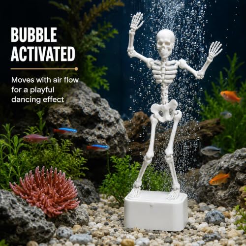 Image of Azoth Dancing Skeleton Aquarium Decoration | Bubble Activated, Fish Tank