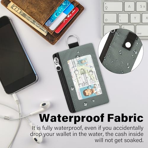 Image of Minimalist RFID Wallet with Lanyard, Multi-Functional ID Case with 2 Zipper Pockets and Key Chain for Men and Women, Tactical Badge Pouch Cards Holder, Coin Purse for Travel Sports - Green&Blue