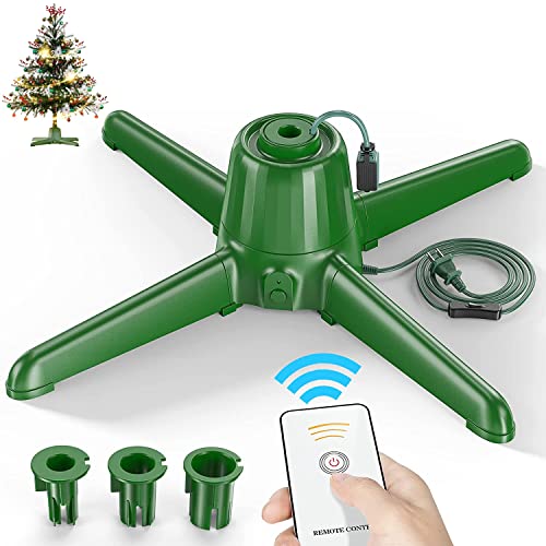 Springlift Drehbarer Weihnachtsbaumständer Mit Fernsteuerung, 360 Grad Drehbare Verstellbare Baumständer Für Bis zu 228CM Künstlicher Weihnachtsbaum Mit 3 Baumstangenadaptern, 2 eingebaute Steckdosen Cover