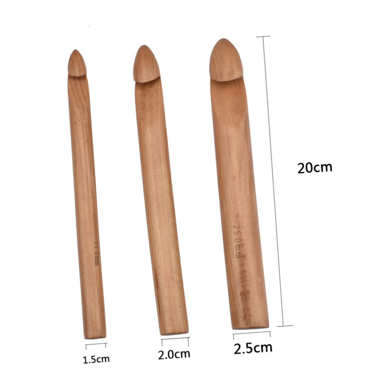 NUOBESTY Ergonomic Crochet Hooks Kit 3pcs Long Wooden Needles Blue Bag for Woven Carpets Sweater Knitting