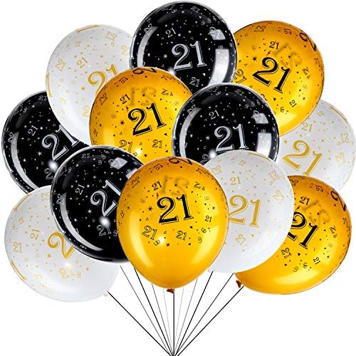 45 Piece 12 Inch twenty first Birthday Get together Latex Balloons Birthday Anniversary Get together Ornament White Gold Black Theme Balloon for Twenty One Birthday Get together Provides Indoor Outside Decor