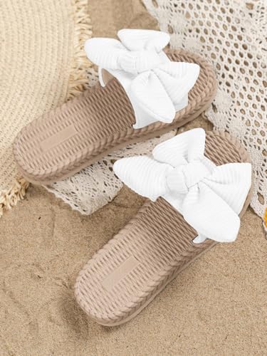 Image of GORGLITTER Girl's Sandals Summer Cute Fashion Trendy Beach Vacation Slides Sandals Bow Braided Slip on Dress Sandals