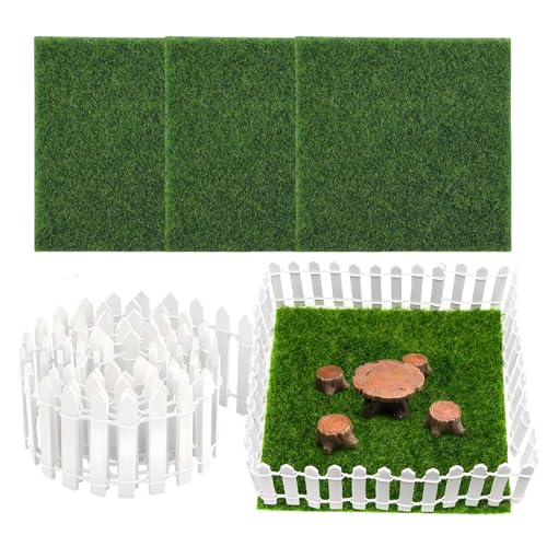 Valla Miniatura Para Jardín de,Cerca Blanca Mini Decorativa De 89 Centímetros - Panel De Madera Con Césped Artificial Decorativo Para Juegos Infantiles De Interior Y Exterior Niños Niñas