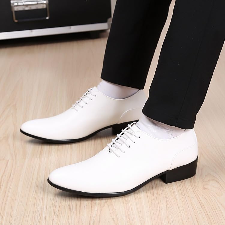 HOOENG Formal Shoes Dress Oxford for Men Lace Up Pointed Toe PU Leather Oxford Shoes Anti-Slip Rubber Sole Non Slip Resistant Block Heel Wedding(Color:White,Size:10)4