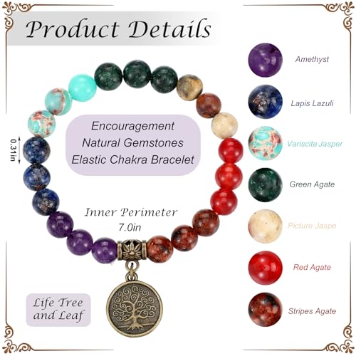 Kingdder 3 Pcs 7 Chakra Meditation Jewelry Gifts for Women 108 Mala Beads Necklace Healing Mala Beads Necklace Strech Bracelet Set Yoga Reiki Jewelry3