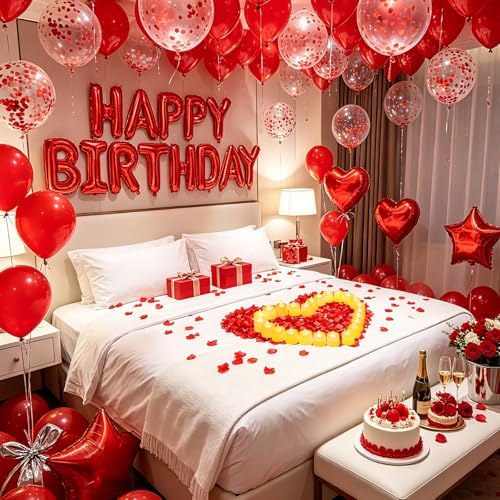 Red Happy Birthday Balloons Decorations Red Birthday Balloon Lett...
