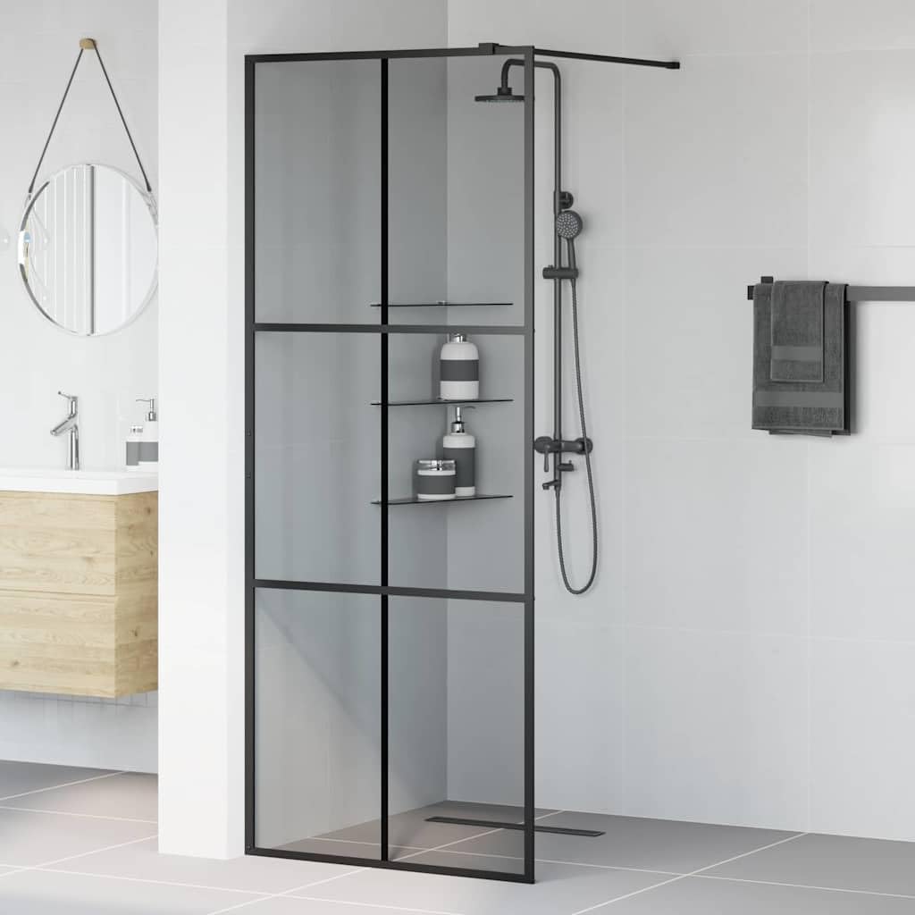 Ścianka prysznicowa Walk-in, czarna, 80 x 195 cm, szkło hartowane, ochrona przed pryskaniem, ścianka prysznicowa z regulowanym profilem i stabilizatorem do prysznica wnękowego i wanny