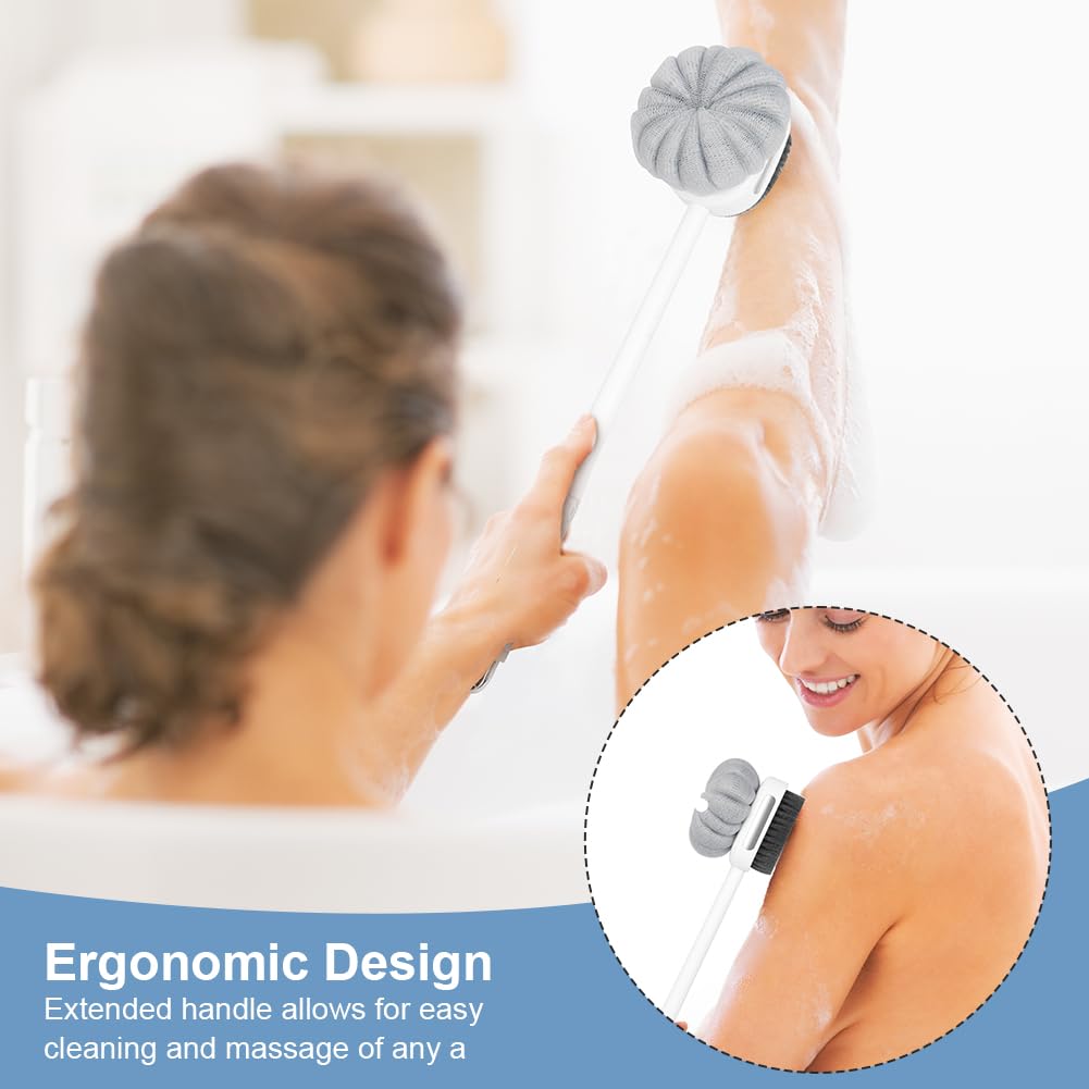 LOPHE Body Scrubber for Shower Loofah Bath Sponge, Double Sided Back Scrubber with Long Handle - Image 4