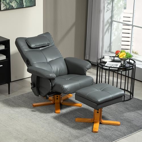 HOMCOM Relaxsessel mit Liegefunktion Massagesessel mit Hocker und Stauraum Fernsehsessel mit Seitentasche Kunstleder 78 x 86 x 93cm Dunkelgrau – Bild 3