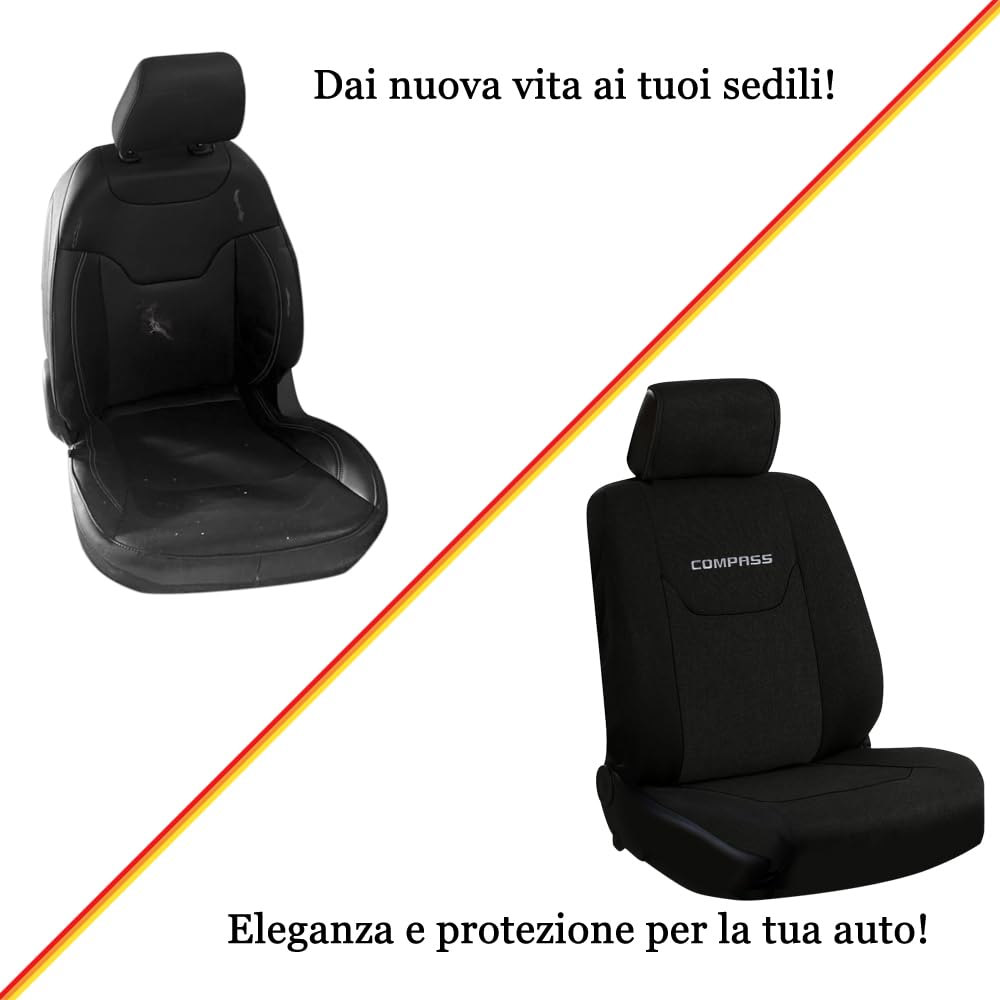 UNION Coprisedili anteriori realizzati su misura specifici per JEEP COMPASS. Perfettamente aderente resistente lavabile. Made in Italy (Nero)