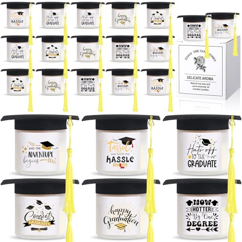 Conelist 48 Pcs Graduation Scented Candles Gifts Set for Her Him Include 24 Pcs 7oz Jar Soy Wax Candles and 24 Pcs Mini Graduation Cap for Masters Degree College High School Graduate Gifts