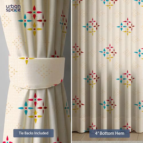 Image of Urban Space 100% Cotton Window Curtains 5 Feet (Set of 2) | 60-65% Room Darkening Window Curtains | Hanging Styles - Rod Pocket, Back Loop & Track Channel | Tieback Included (Mosaic - Red & Blue RD)