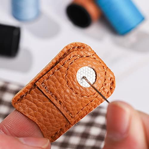 magi gift 4 Pieces Sewing Leather Thimble Finger Protector Coin Thimble Pads for Craft Hand Sewing Quilting Knitting Pin Needles DIY Tools, 2 Sizes