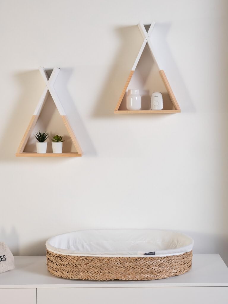 CHILDHOME, Panier à langer bébé jonc de mer, Matelas à langer, Table à langer, Housse 100% Coton incluse, Tissus certifiés Oekotex, Bohème, 0-12 mois, Confortable, Lavable