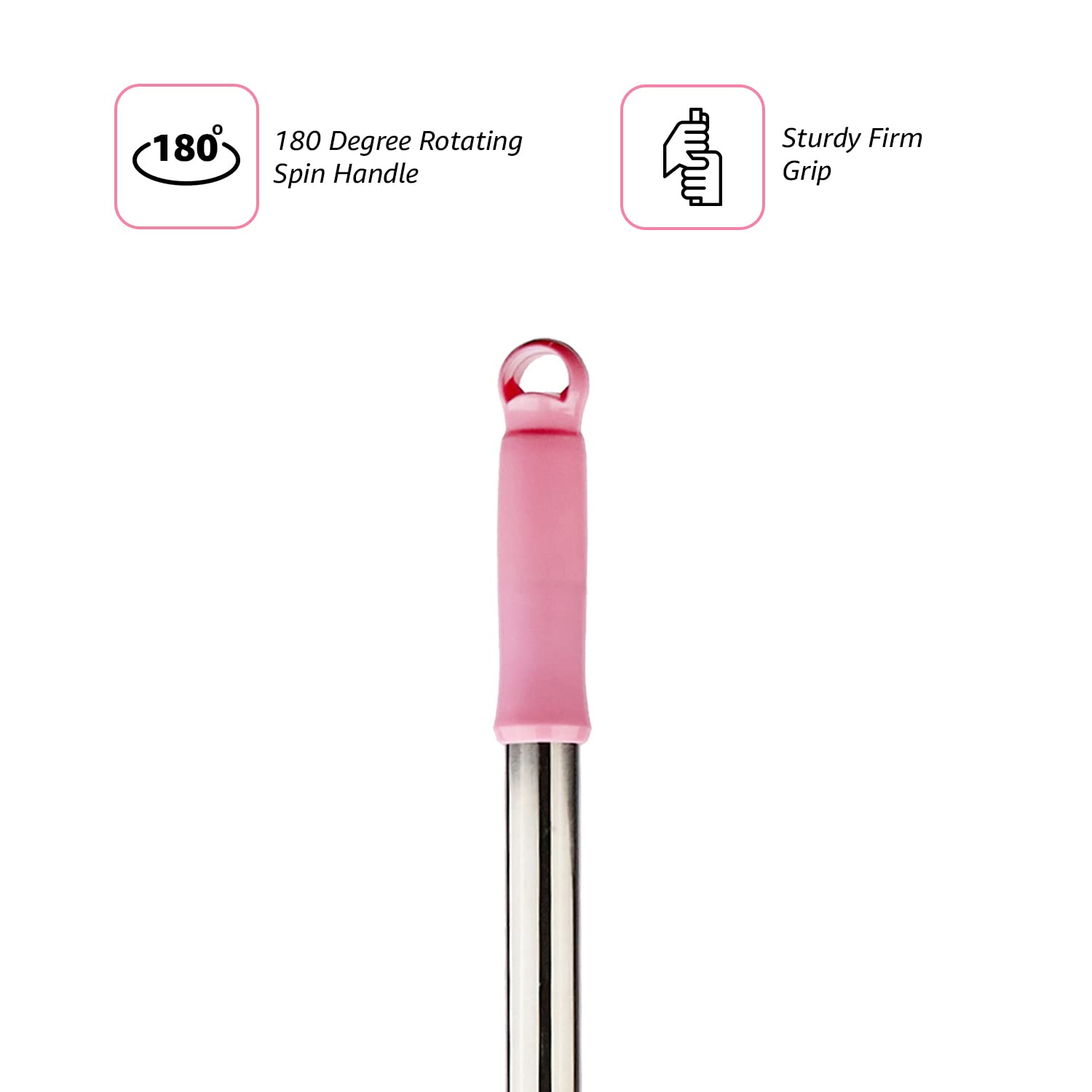 Amazon Brand - Presto! Spin Mop Stainless Steel Rod, Height-Adjustable, Lockable for Compact Storage (Pink) 2