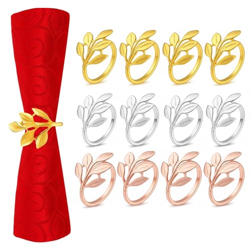 THQAE 12 Piezas Servilleteros Individuales, Servilletero de Metal,Anillos Servilletas de Hoja,para Mesa de Boda Navidad Cumpleaños Comunión