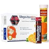 Megaviton B12 Forte 10 Drinkable Vials + Kenashi Vitamin C Effervescent Tablets with Zinc 1000mg Orange Flavor | B-Complex Energy Boost & Immune System Support Combo Pack