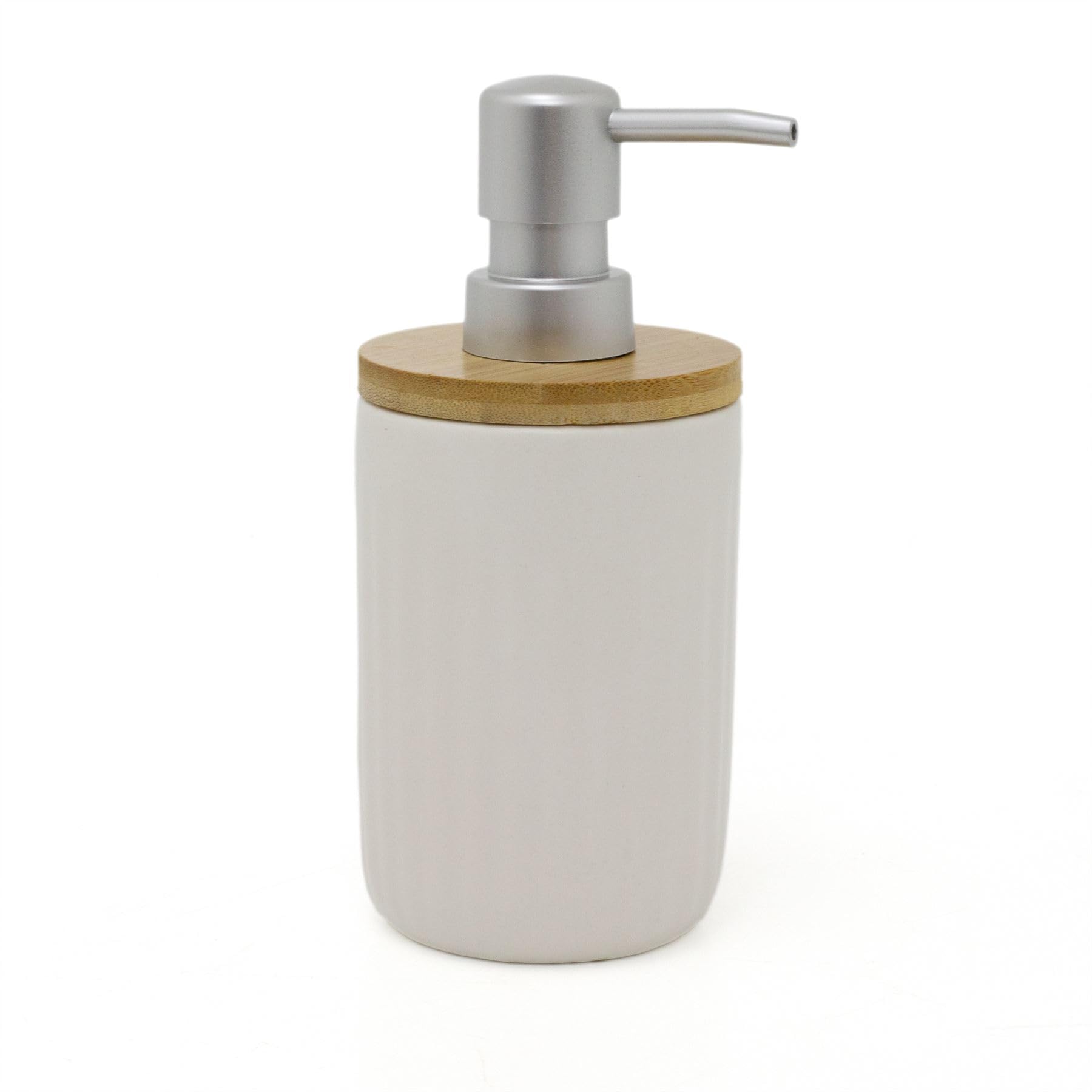 Carousel Home White Ceramic Ribbed Soap Dispenser | Bathroom Liquid Hand Soap Dispenser | Refillable Bathroom & Kitchen Hand Wash Holder - 17cm