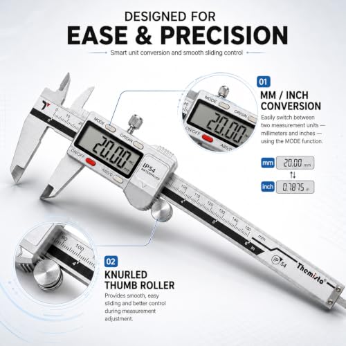 Image of Themisto TH-M65 Digital Vernier Caliper (0-150mm) | Stainless Steel | LCD Display | 4 Measurement Modes | Inch /mm Conversion | Zero Setting | Precision Measuring Tool