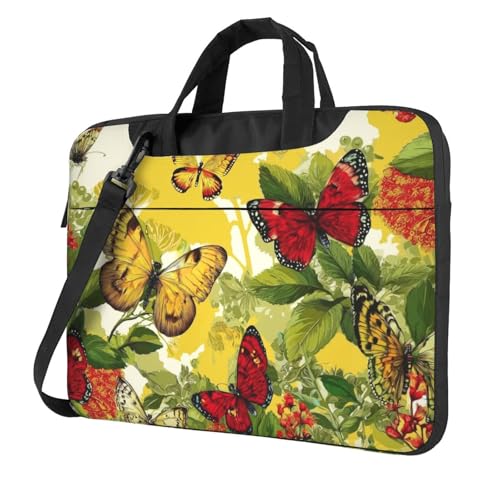 Bolsa para laptop mariposas amarilla y roja 14 pulg impermeable miniatura 1
