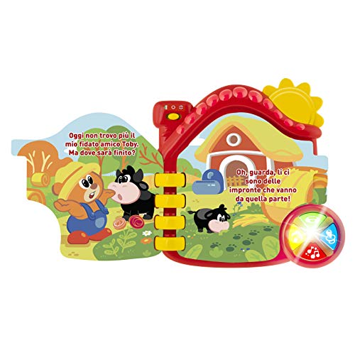 Chicco Sprechendes Büchlein des Bauernhofs, elektrisches Lernbuch, zweisprachig, Anzeige auf Italienisch und Englisch, inklusive Batterien, Alter 6-36 Monate, Mehrfarbig