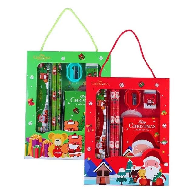 AMANVANI 6-in-1 Christmas Theme Kids Stationery Kits Christmas Stationery Gifts Set, Christmas Gift, Stationery Set for Kids Pencil,Eraser,Diary,Ruler,Sharpener Stationery Return Gifts (3pcs)