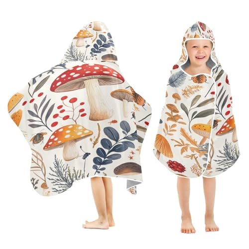 Kigai Mushroom Hooded Beach Towel for Kids Soft Absorbent Quick Dry Bath Towel with Hood Lightweight Toddler Shower Pool Bath Wrap for Boys Girls