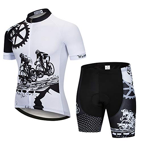 Camisetas de ciclismo para hombre, camisetas de ciclismo de manga corta, ropa de bicicleta con cremallera completa, bolsillos para chaqueta de bicicleta, Blanco-1, S(Chest within 38 inch)