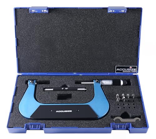 Accusize Industrial Tools 4-5'' X 0.001'' Screw Thread Micrometer with 5 Anvil in Fitted Box, S916-C754