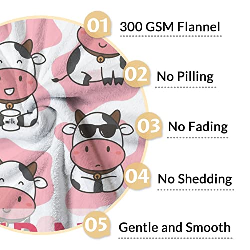 Personalized Cow Blanket Gifts with Name - 30"x40" Cute Throw for Women, Girls - Pink Soft Fuzzy Blankets for Couch & Office