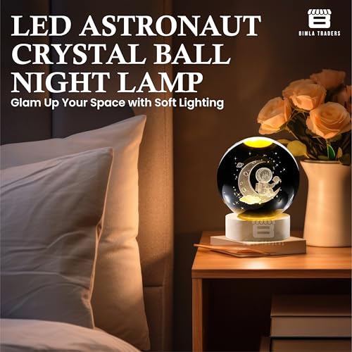 Image of CRAE 3D Crystal Night Lamp Ball - Astronaut, LED Light with Wooden Base, Creative lamp for Home Office Decoration,Best for Gifting (Astronaut)